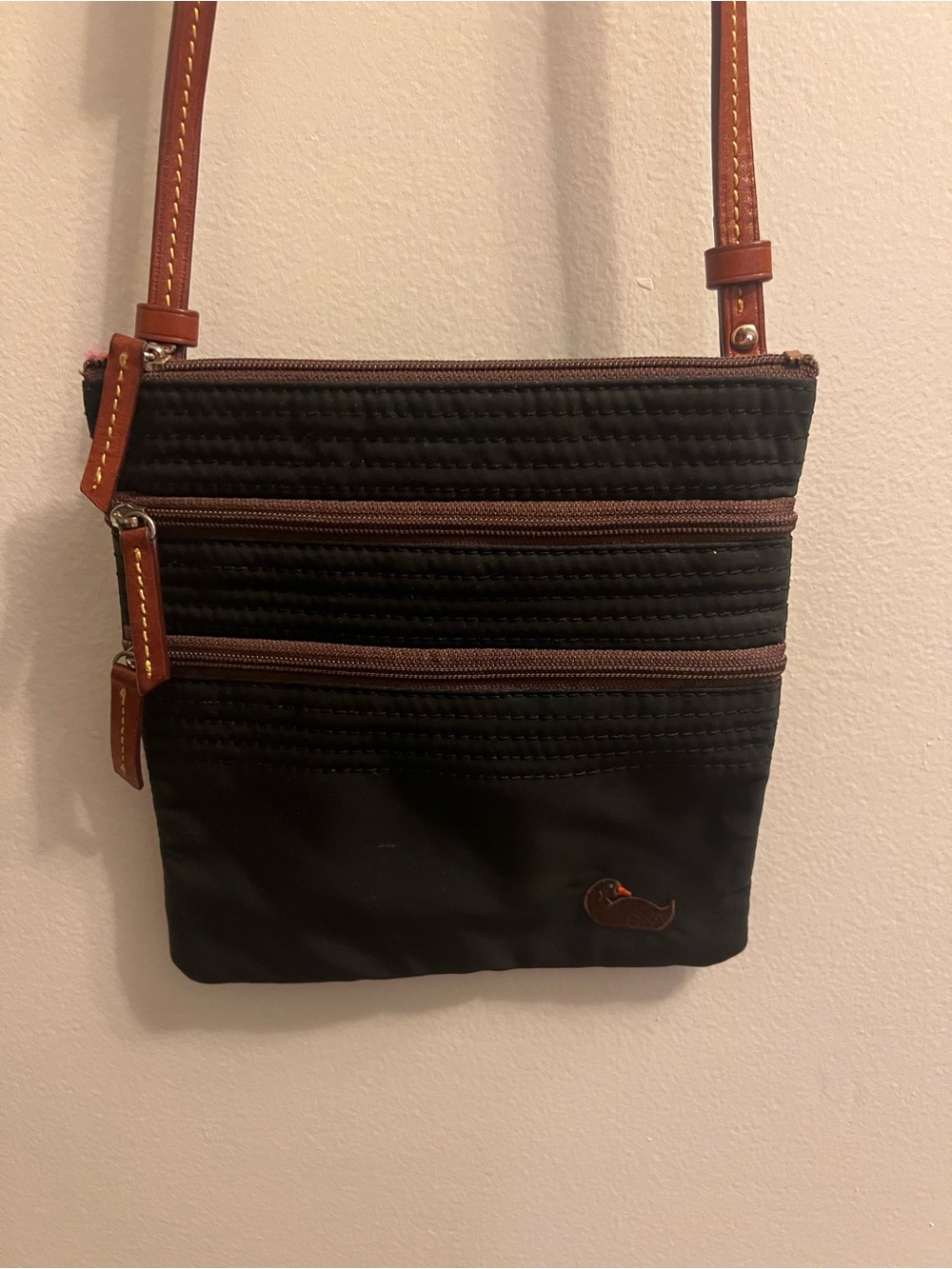 Dooney & Bourke Black Crossbody Messenger with Brown Leather Trim
